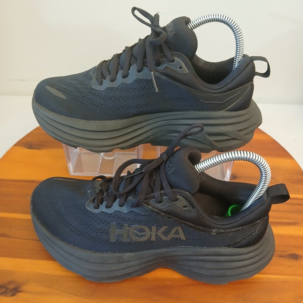Hoka One One Bondi 8 Wide Womens 7D Black Running Shoes Sneakers 1127954 BBLC